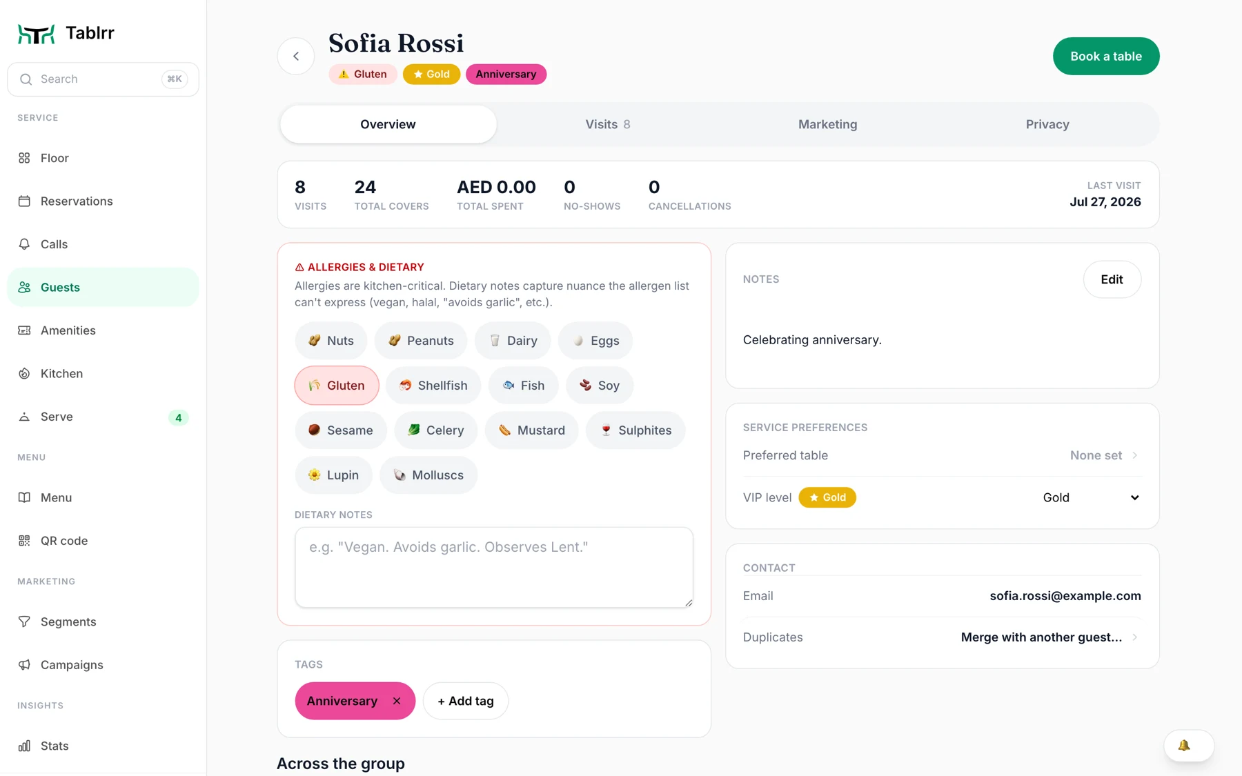 Tablrr — guest profile