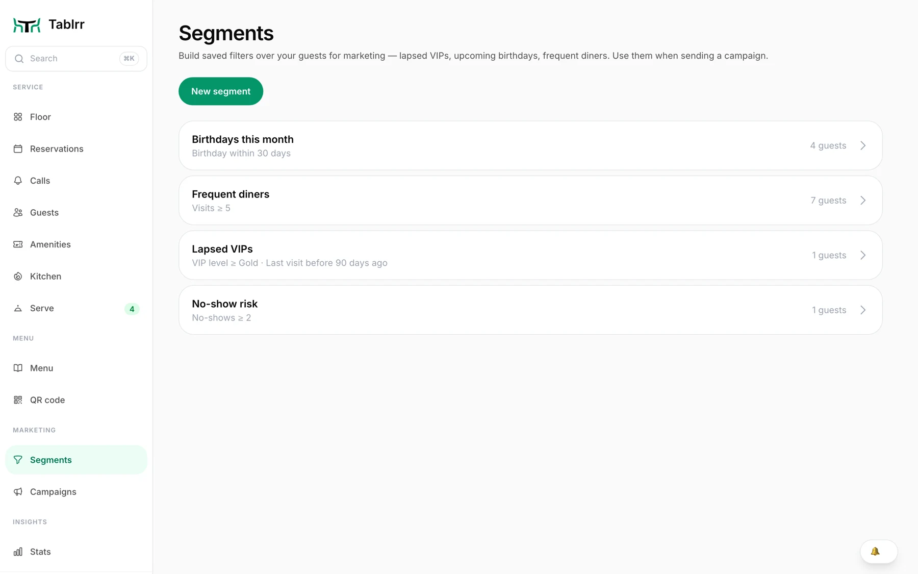 Tablrr — segments