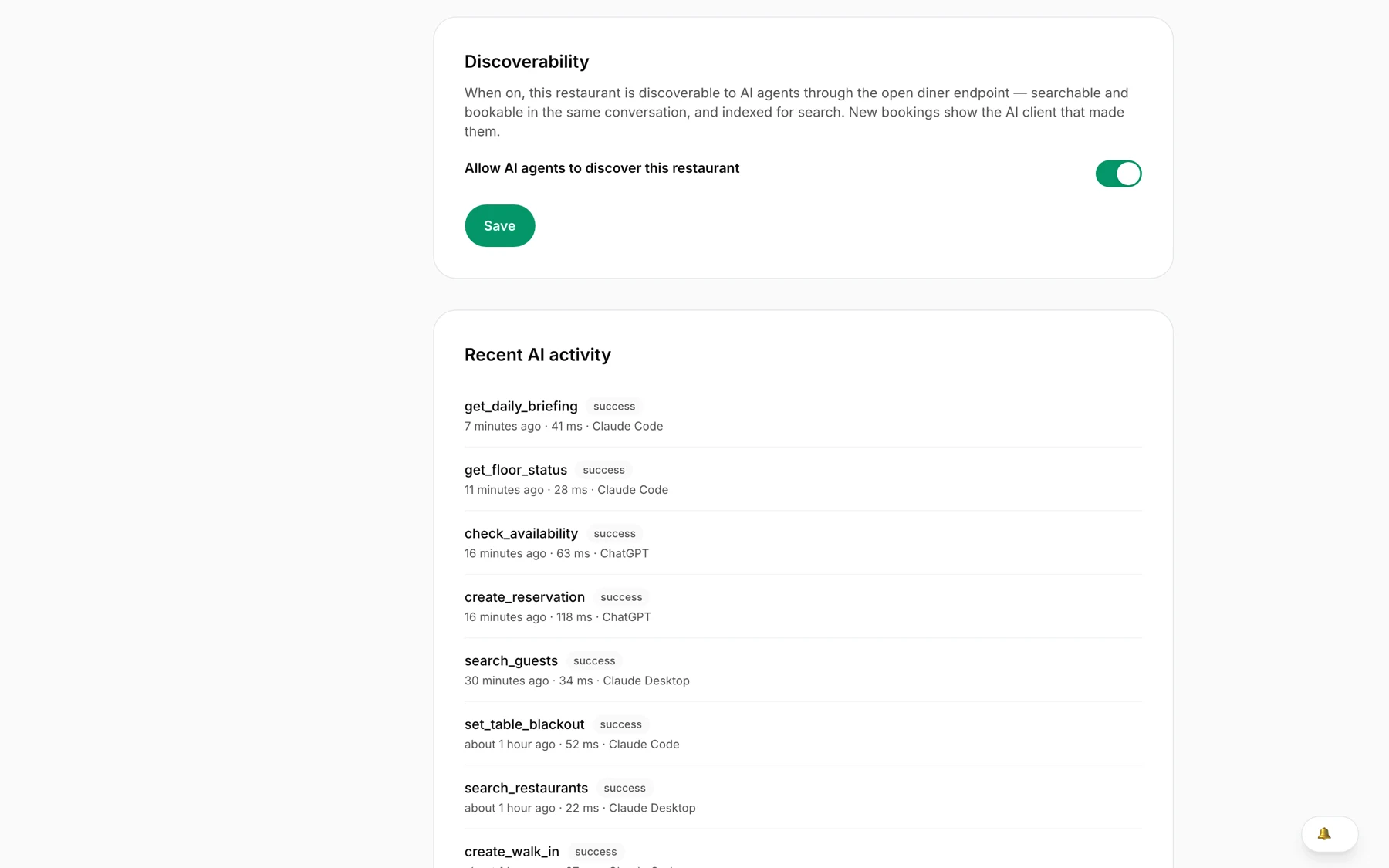 Tablrr — mcp activity