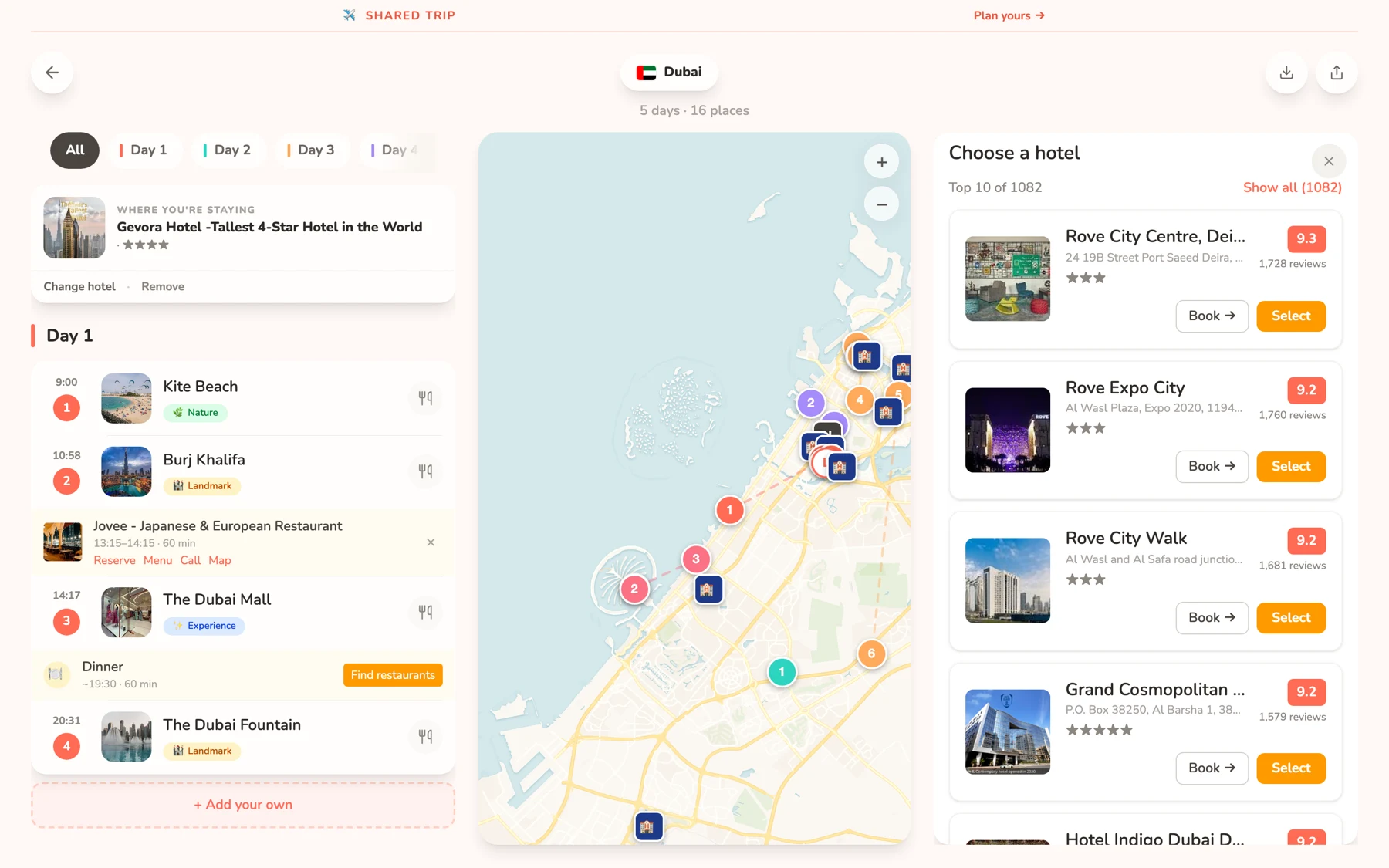 Tripr — hotel map picker