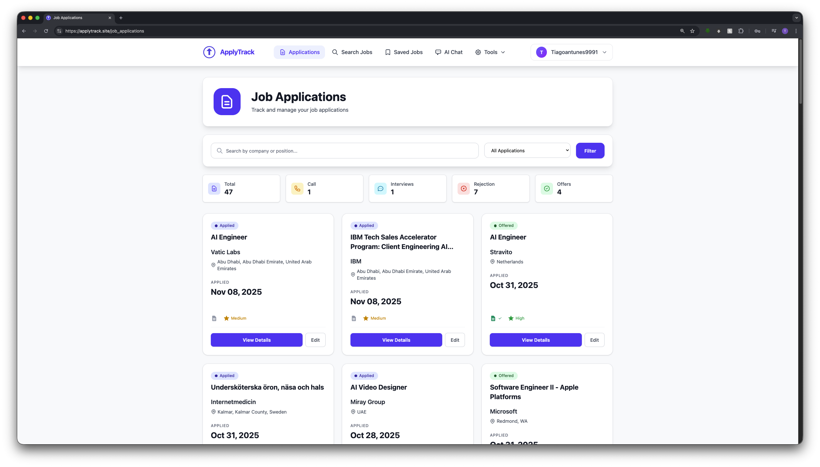 ApplyTrack - AI-Powered Job Application Tracker screenshot