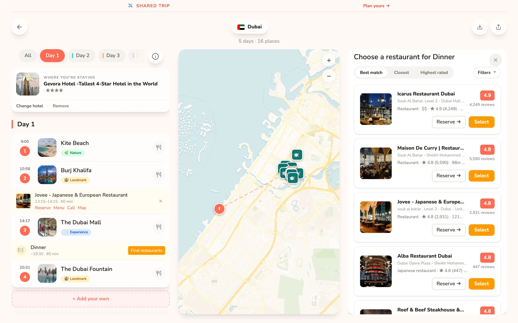 Tripr — restaurant picker