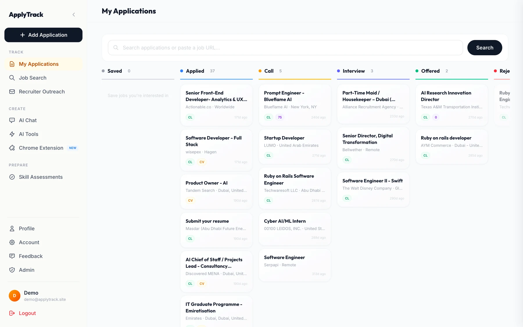 ApplyTrack — pipeline kanban