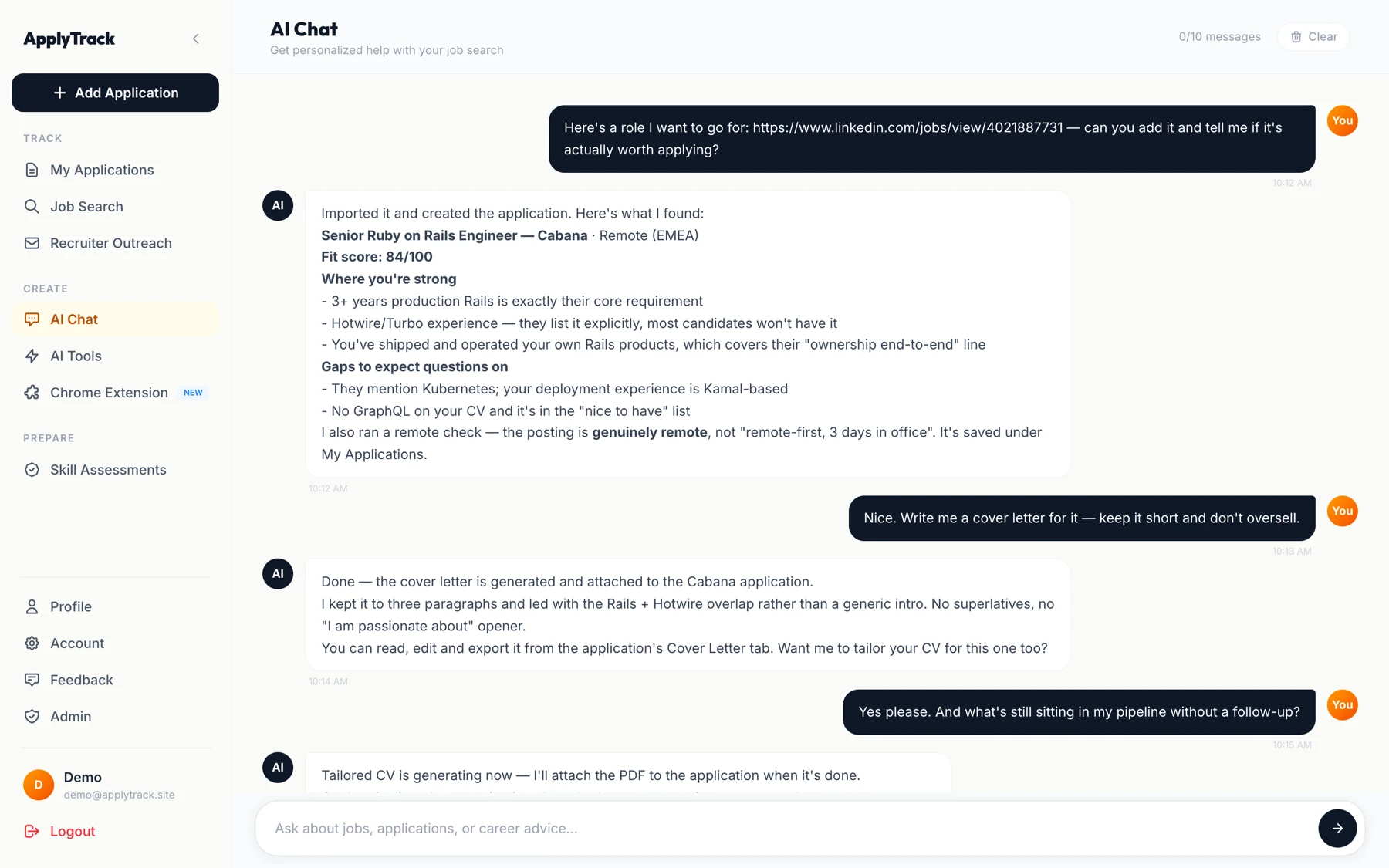 ApplyTrack — ai chat tools