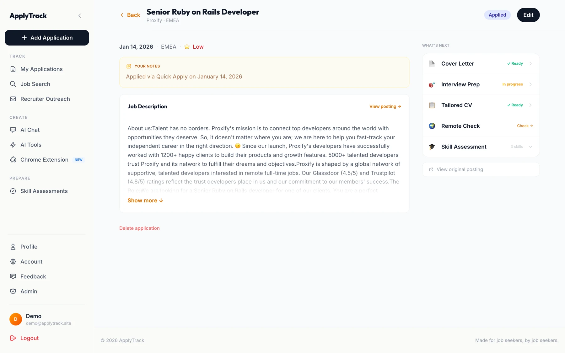 ApplyTrack — application detail