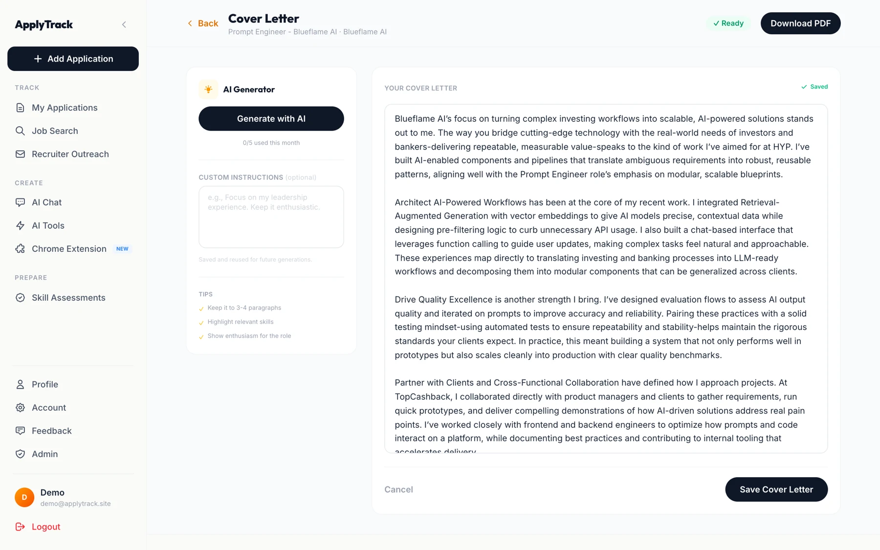 ApplyTrack — cover letter