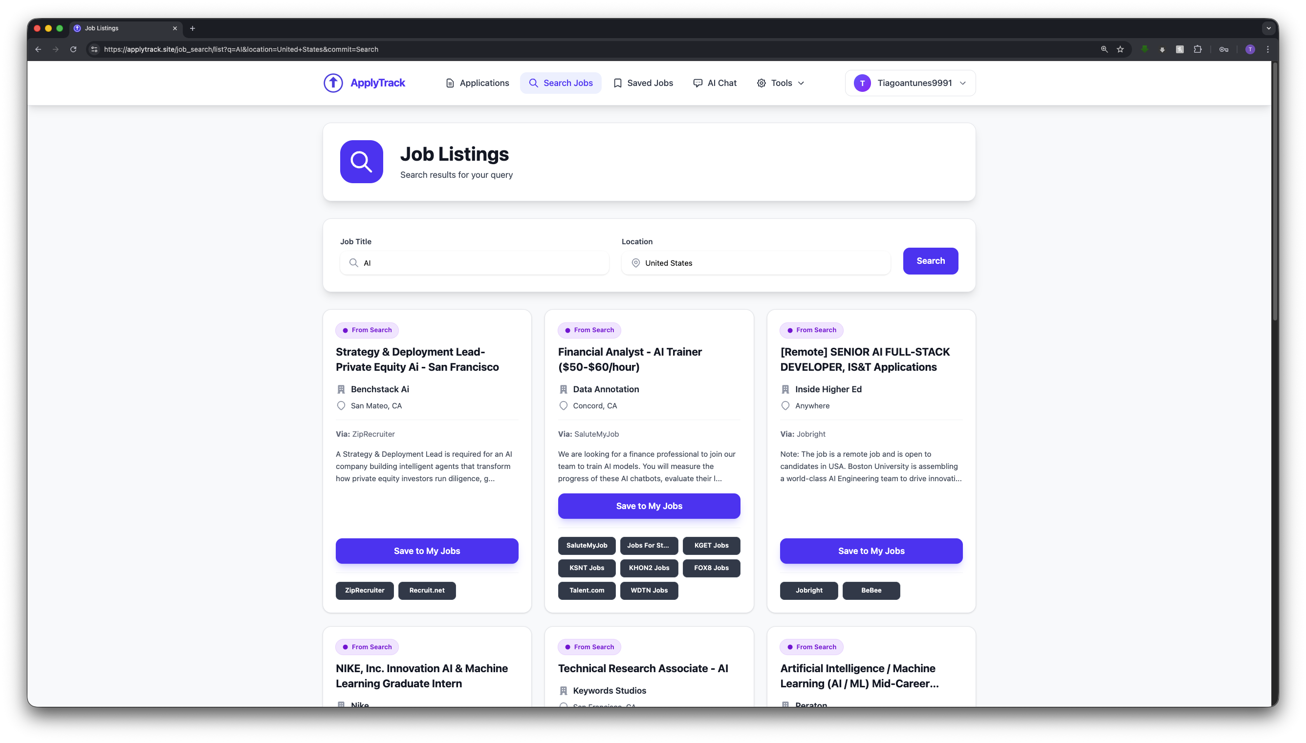 ApplyTrack - AI-Powered Job Application Tracker screenshot