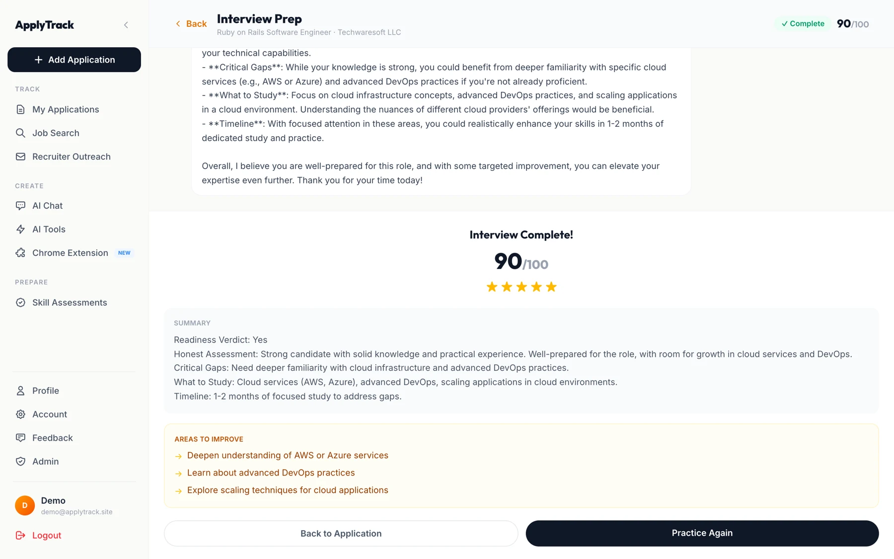 ApplyTrack — interview prep score