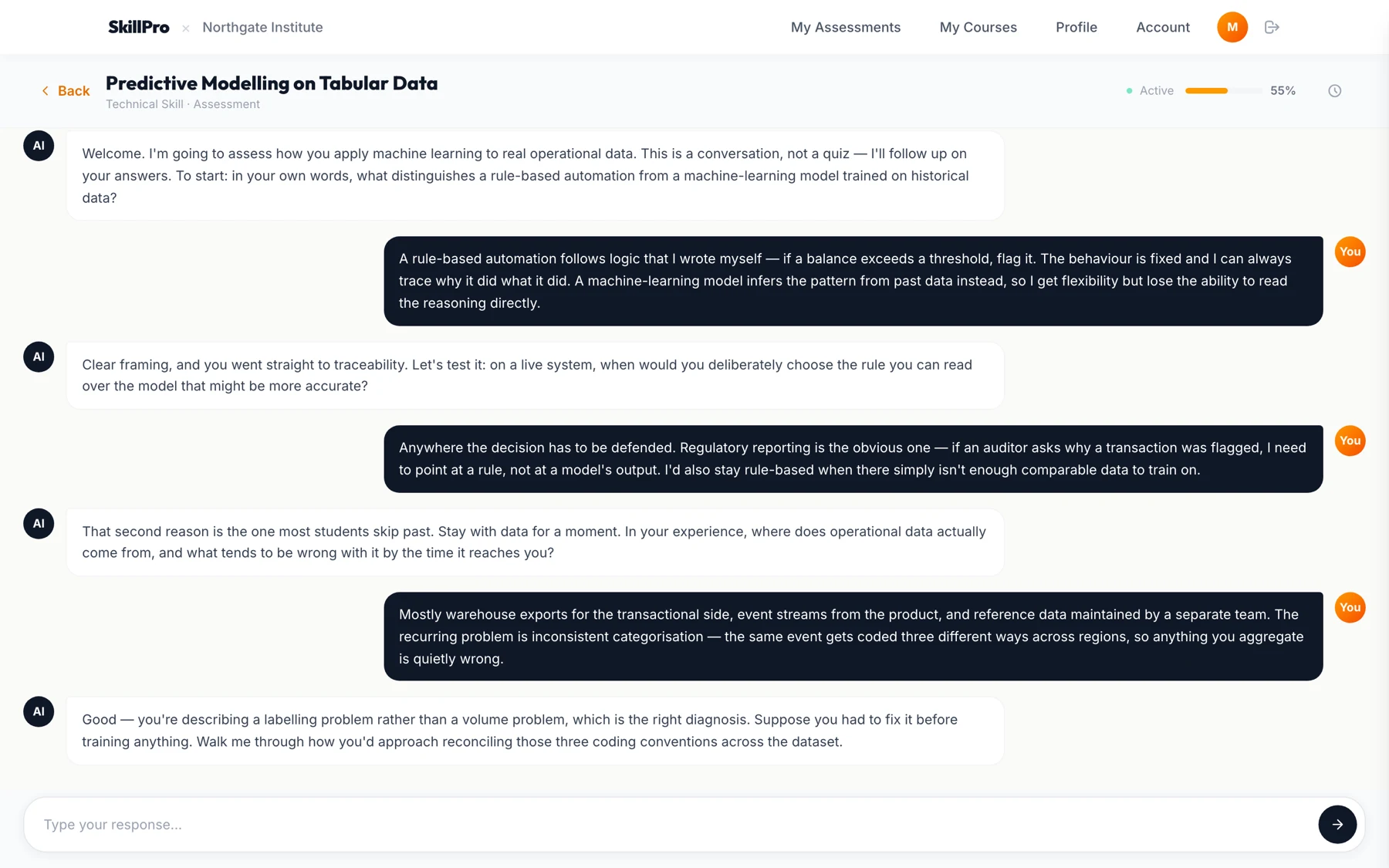 SkillPro for Universities — ai examiner conversation