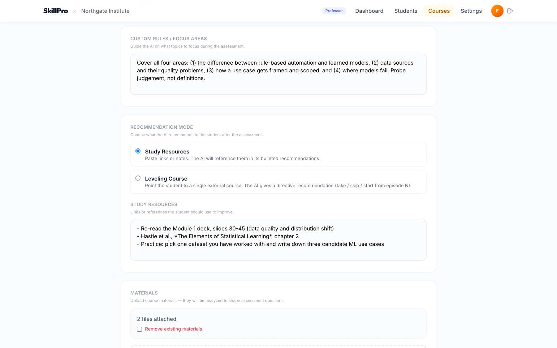 SkillPro for Universities — examiner config materials