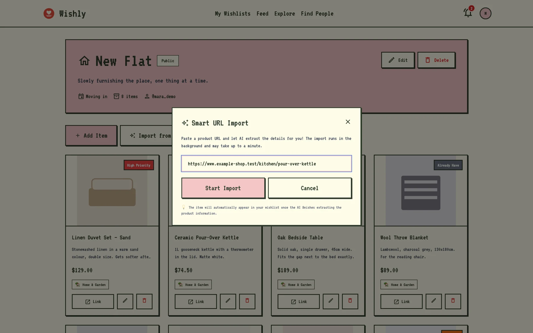 Wishly — url import
